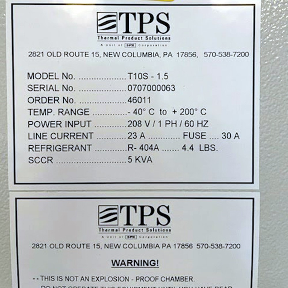 Tenney T10S-1.5 Environmental Chamber 208V/30A (+20°C to -30°C in 18min)