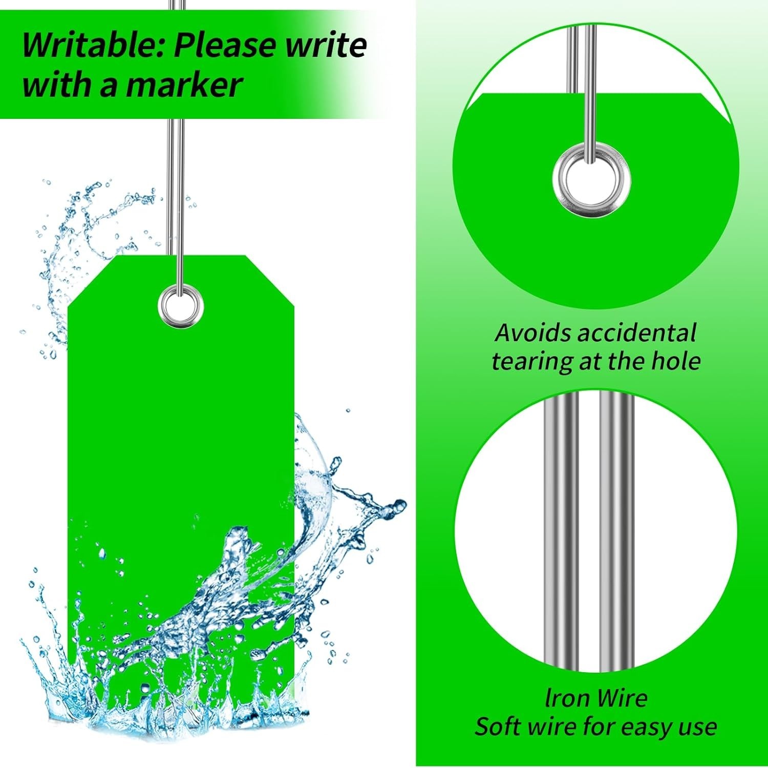 100 Pieces 2X4 Inch Green Plastic Shipping Tags with Wires Heavy Duty Hang Tags