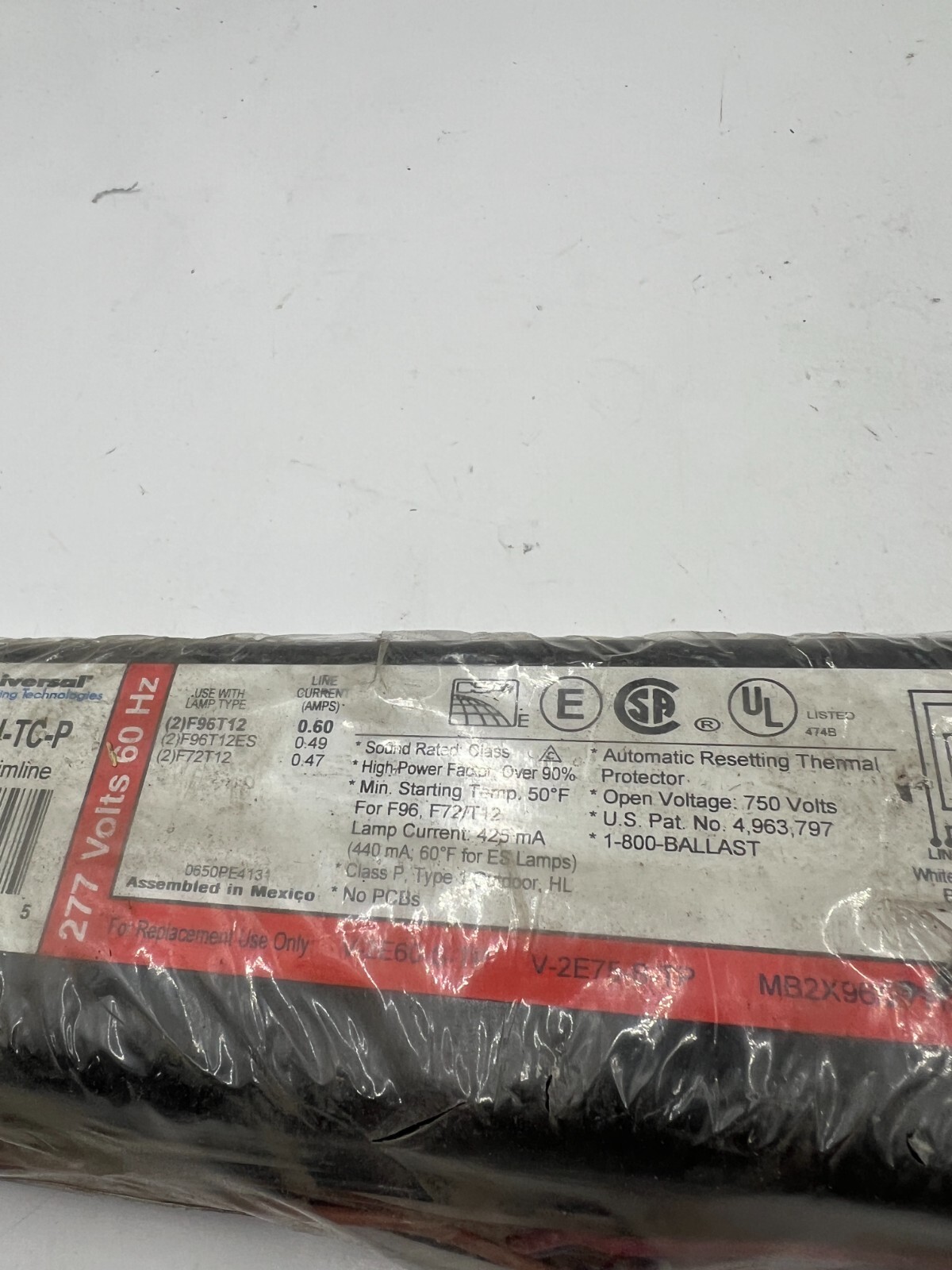 Universal Lighting 827-SLH-TC-P 277V 2 Lamp Slimline F96 F72 T12 Ballast