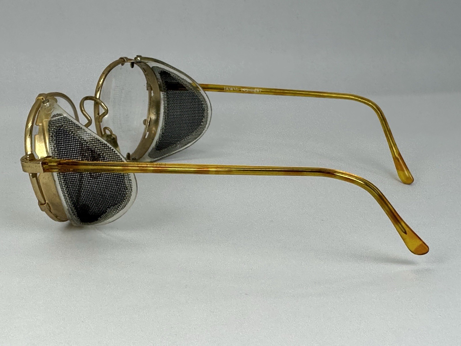 Vtg Crews Z87 Aviator Gold Safety Glasses w/ Side Shields 145 mm *Scuffed Lenses