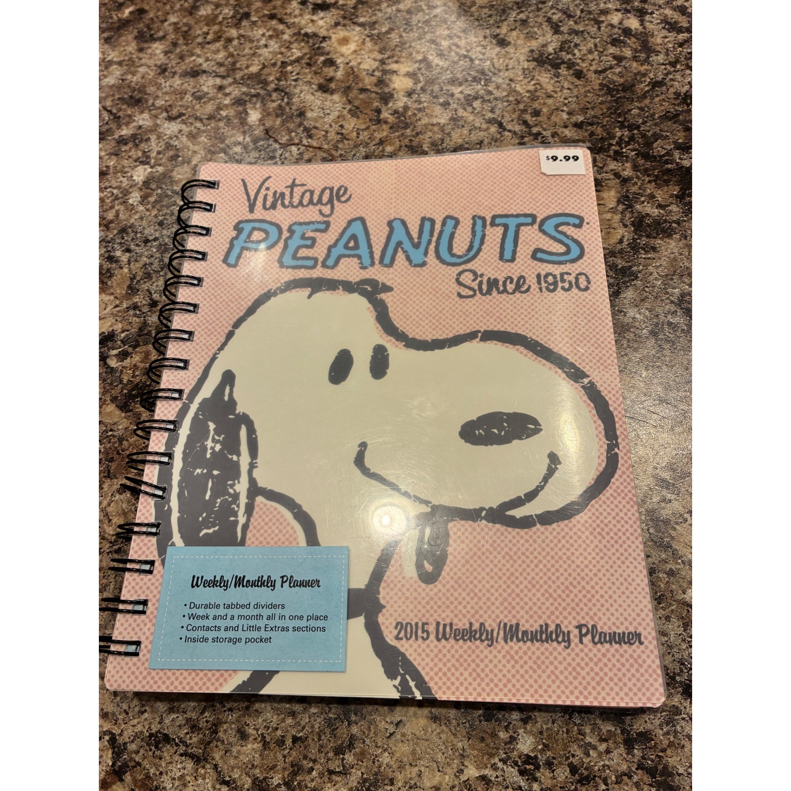 Vintage Peanuts Snoopy 2015 Weekly Monthly Planner Mead Spiral Organizer Pink