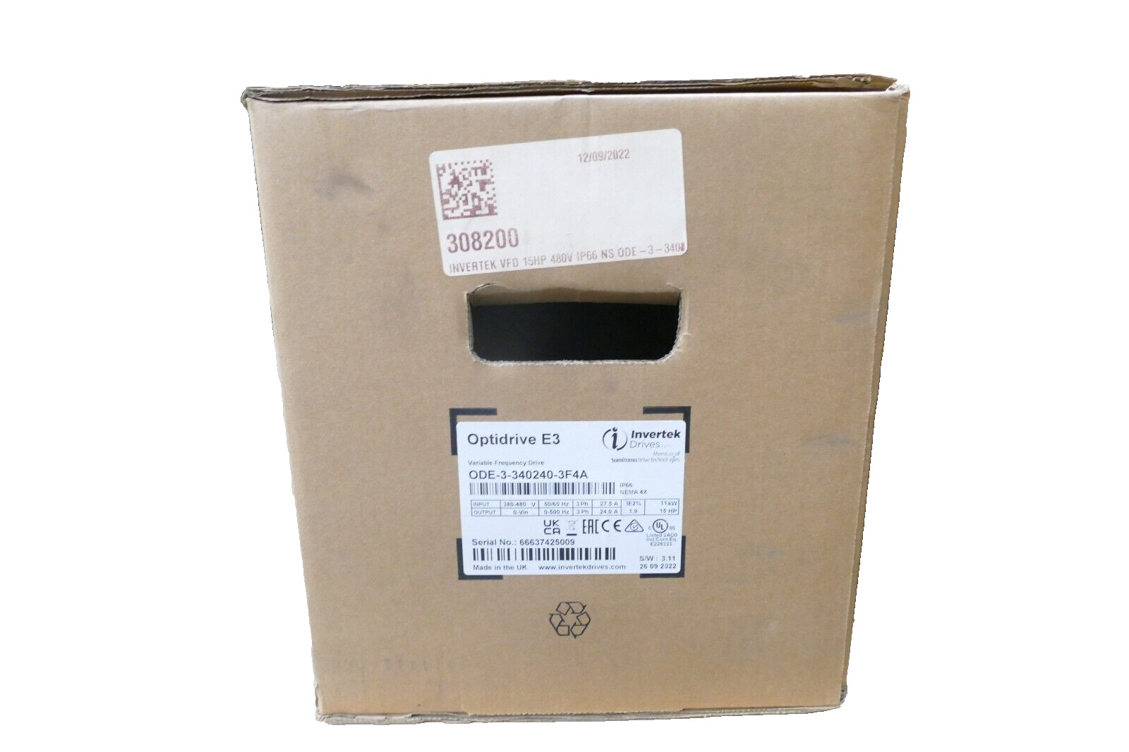 ODE-3-340240-3F4A – Invertek Optidrive E3 15HP VFD – (380V-480V, 3Ph, 24A)
