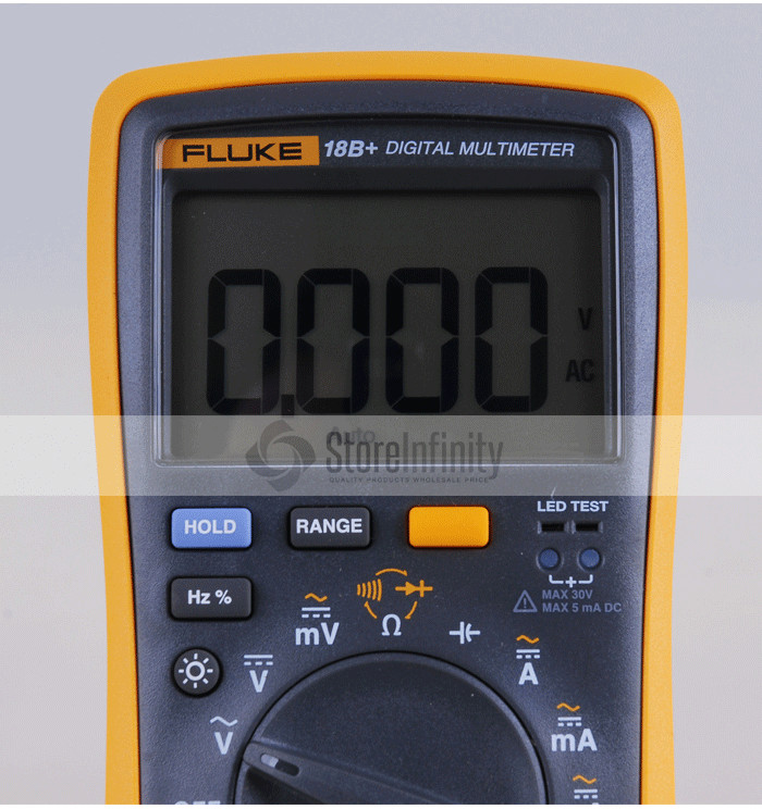 Fluke 18B+ AC/DC Voltage Current Digital Multimeter Auto/Manual Range LED Test