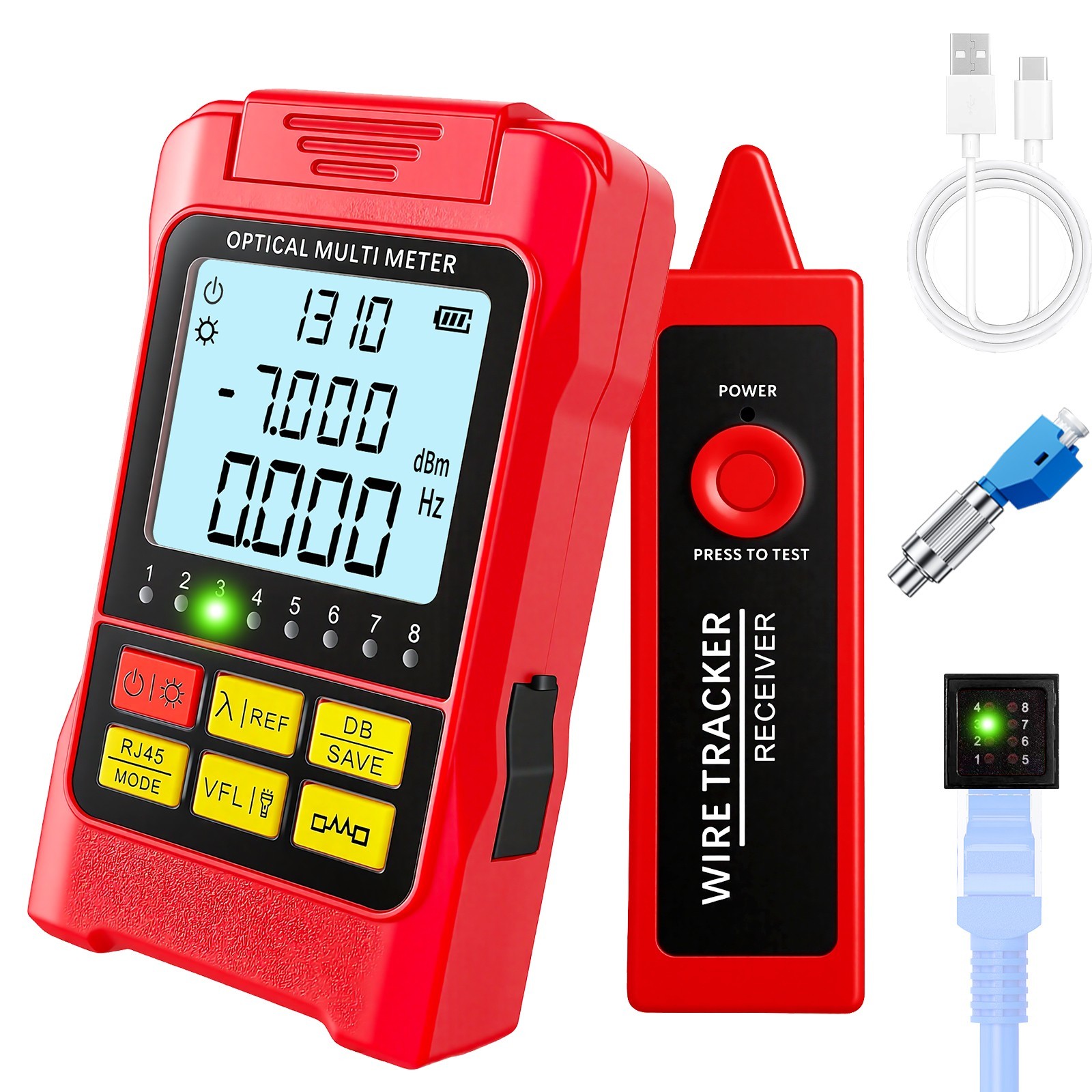 Rechargeable 5-in-1 Fiber Optic Cable Tester OPM VFL RJ45 SC/FC/ST LC