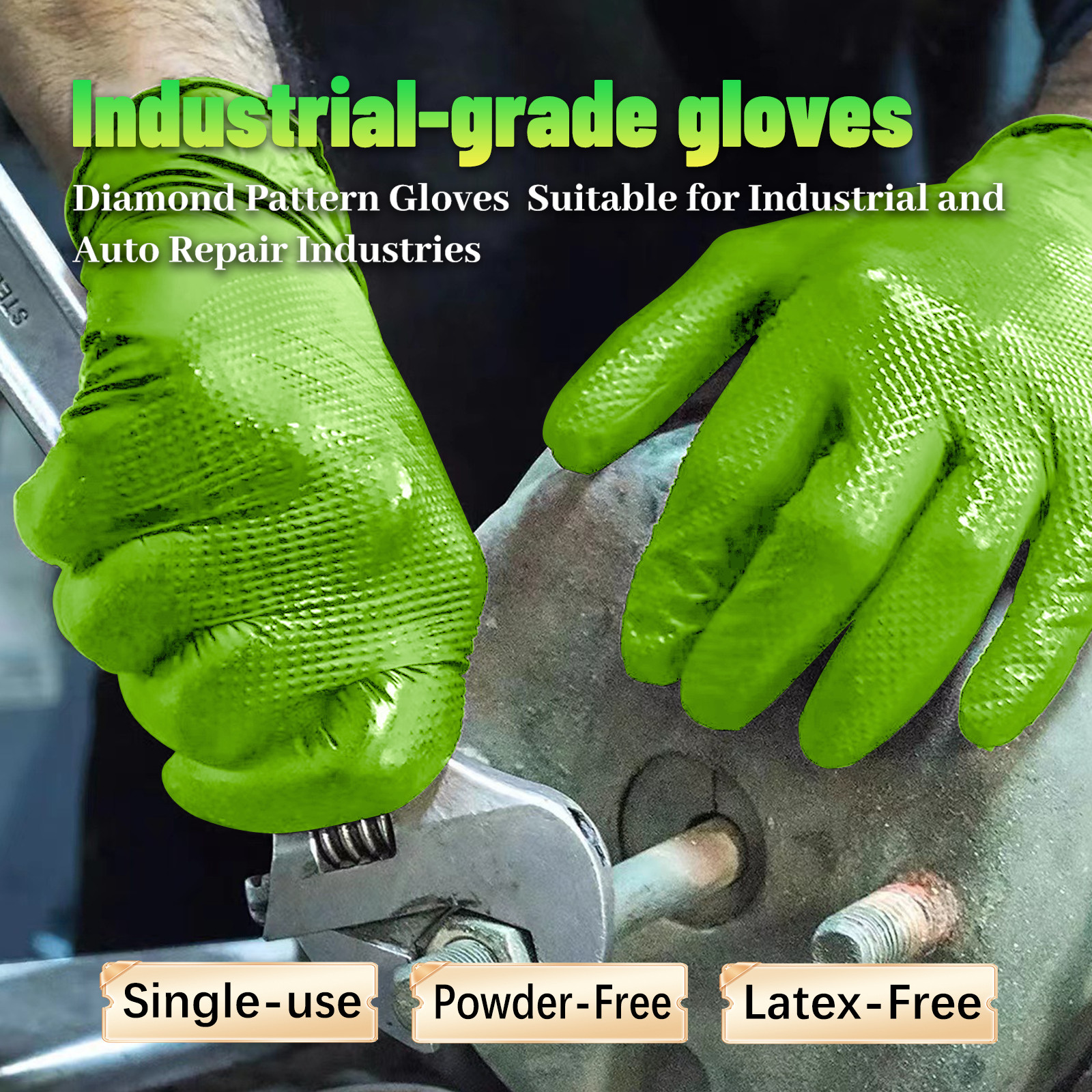 100Pcs 8Mil Heavy Duty Nitrile Gloves, Diamond Grip, Orange Latex &Powder Free