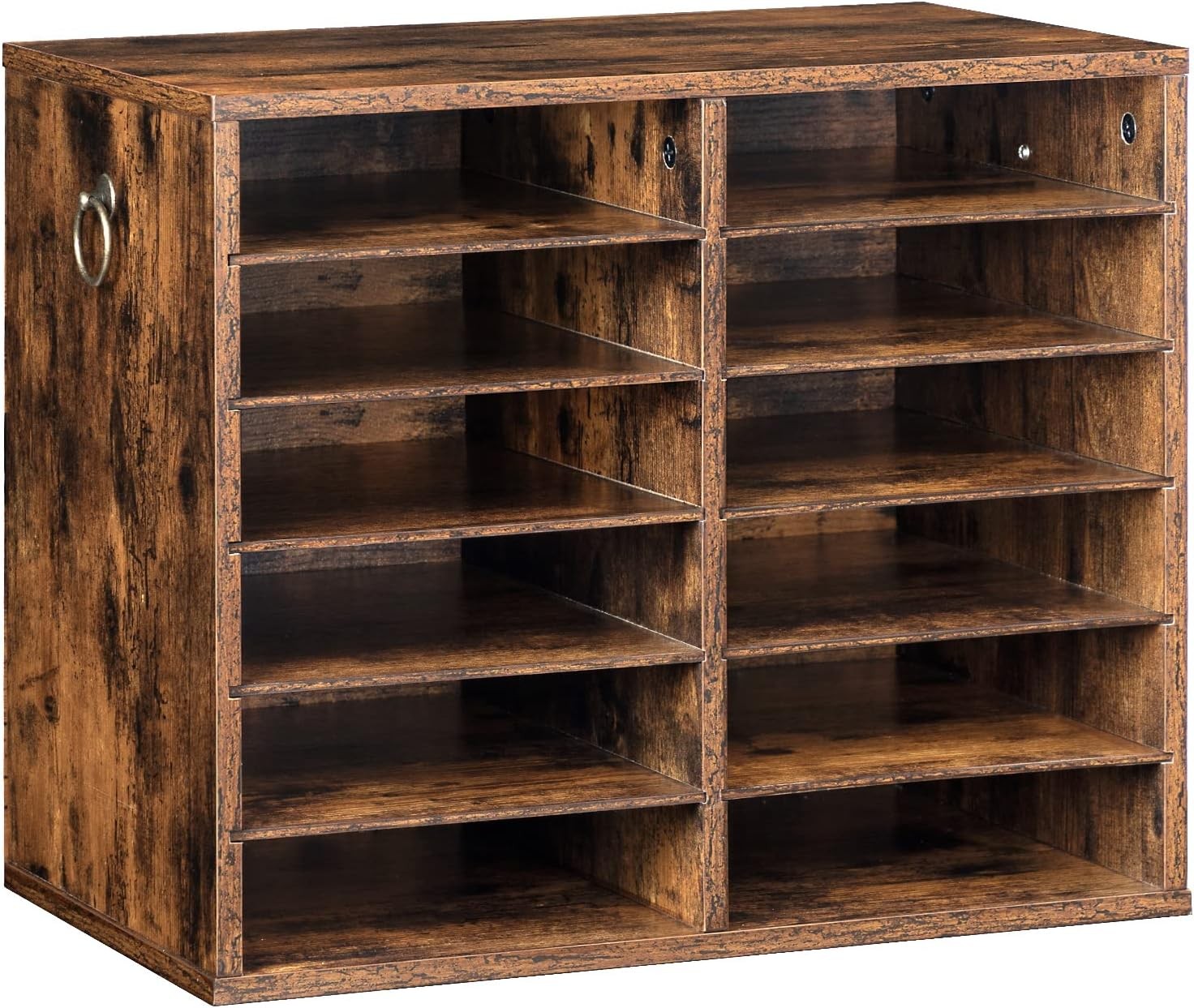 12-compartment wooden literature organizer with adjustable shelves