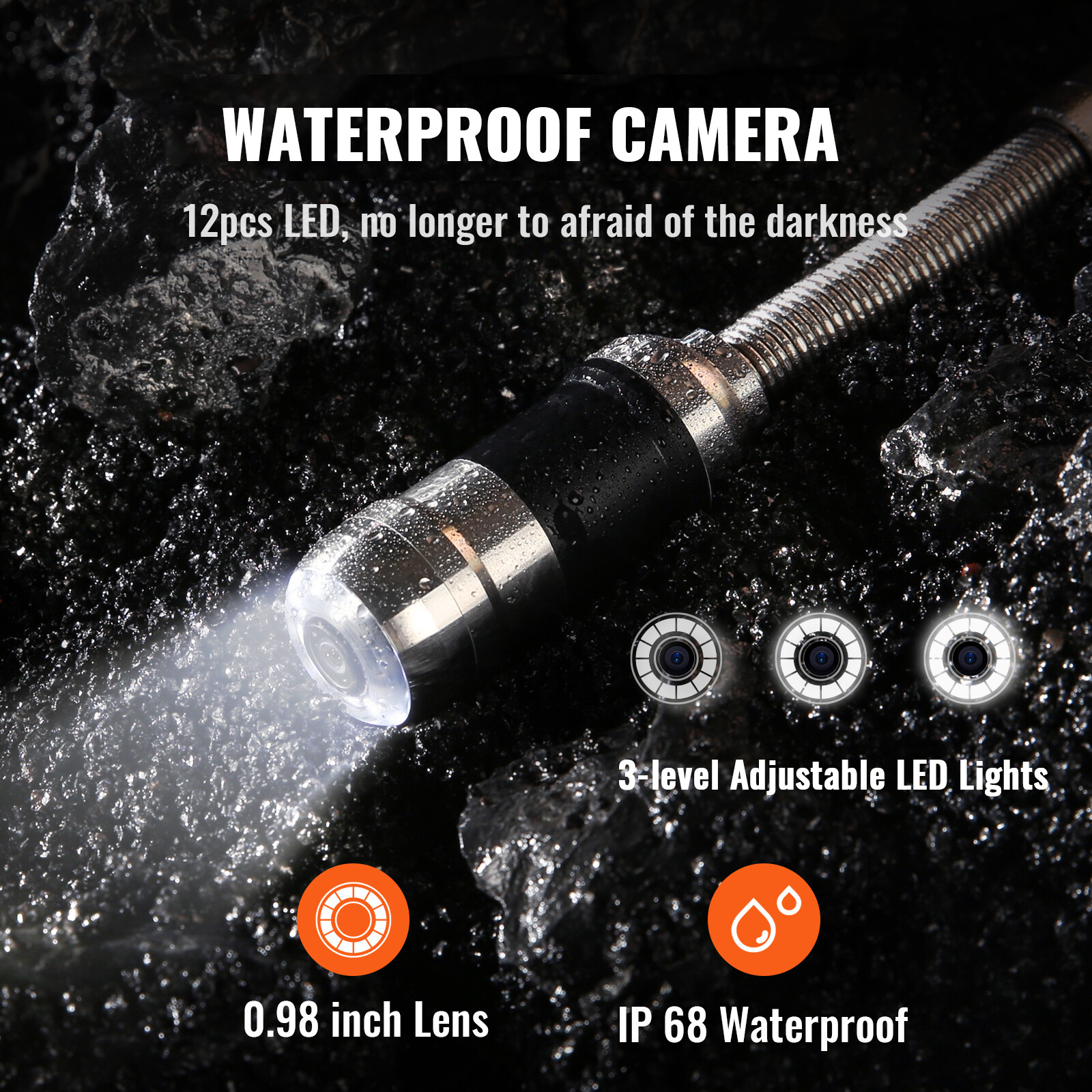 7″ Sewer Camera 50m/165ft Pipe Inspection Camera Drain Camera IP68 waterproof