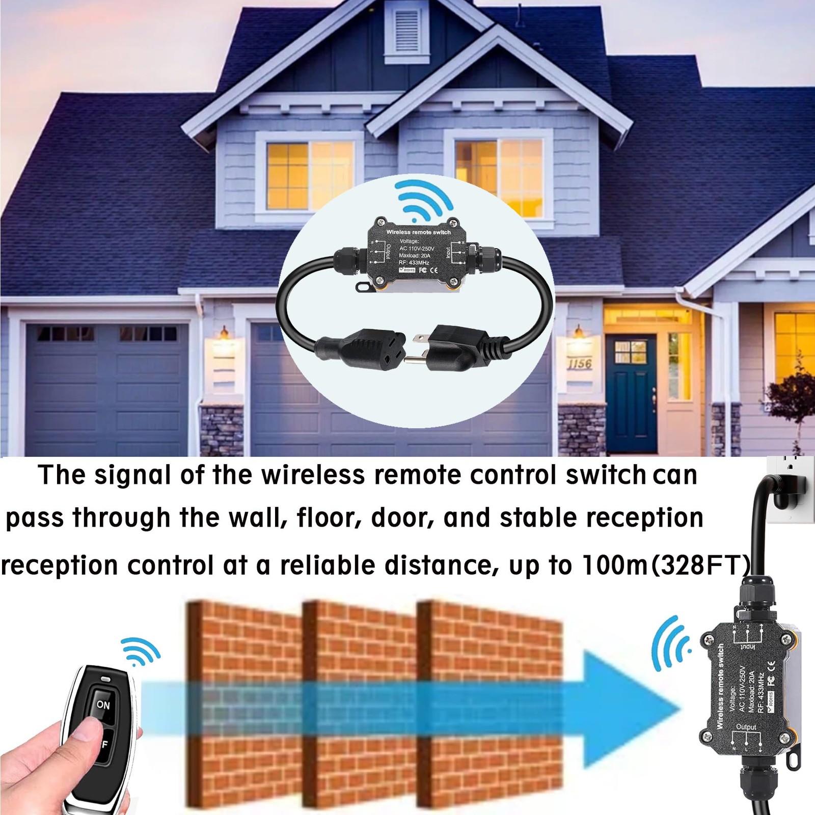 AC110V Remote Control Power Switch,Waterproof Wireless Light 110-250V