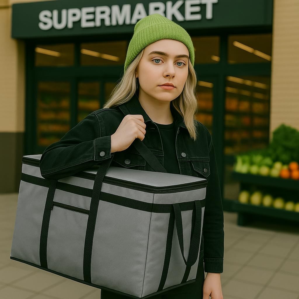 XXXL Insulated Catering Bag 22x14x13 – Heat Retaining Food Delivery Cooler – Gra