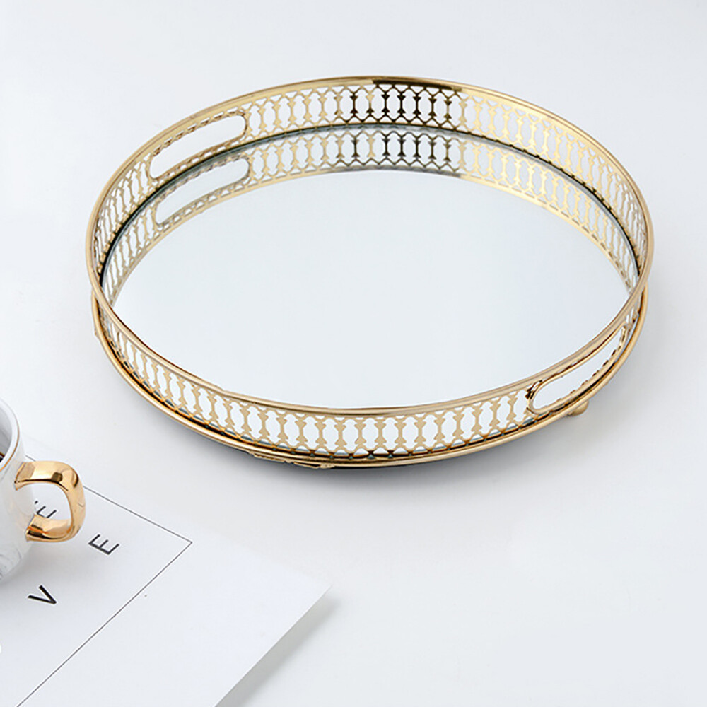 Round Tray Gold Tray Mirrored Decorative Tray For Home Office Living Room