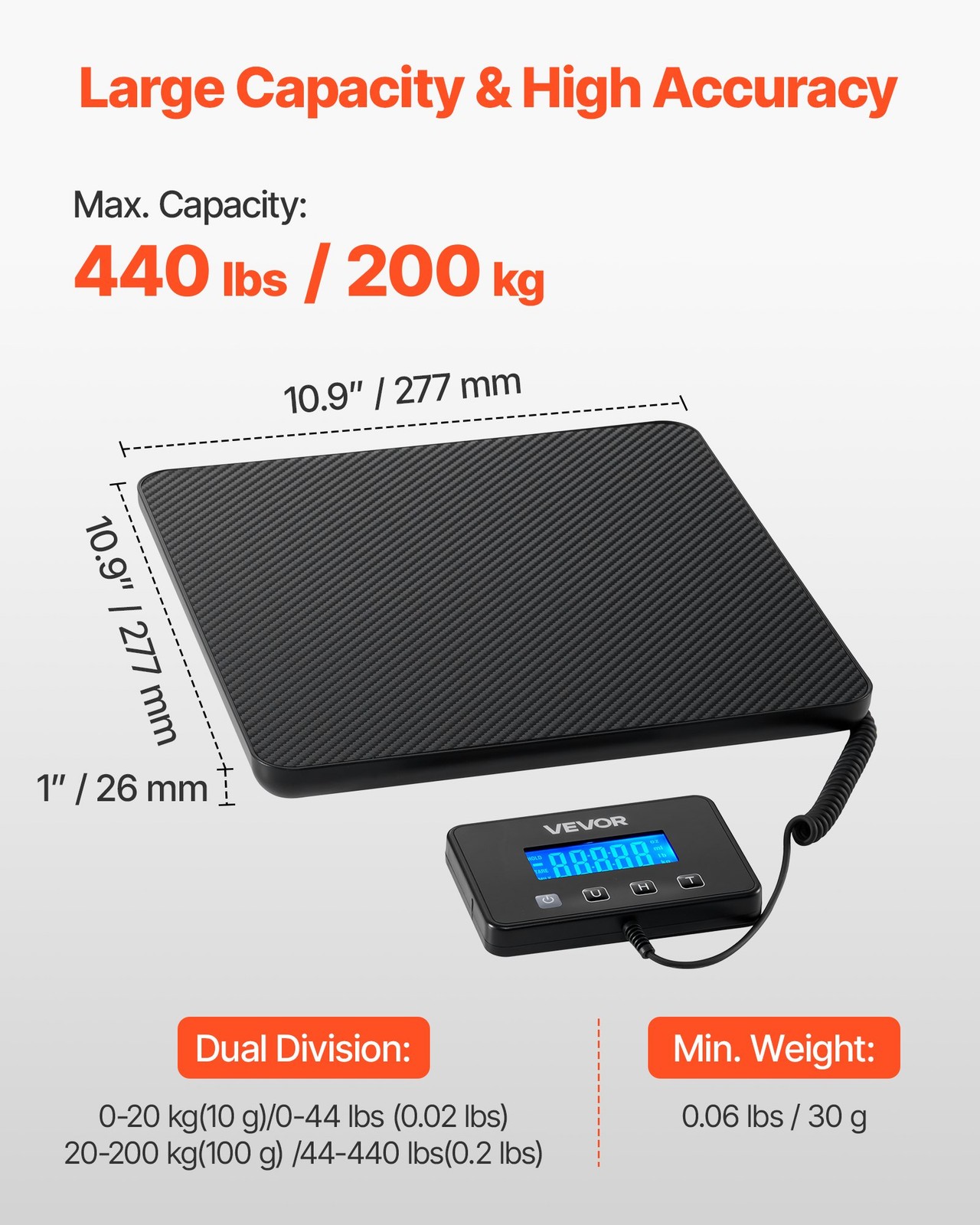 Digital Postal Scale, 0.35 oz/3.5 oz Dual Accuracy, 440 lbs Commercial Weight Sc