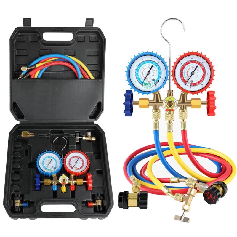Vacuum Pump 4CFM 1/3 HP HVAC AC Refrigeration Kit 5PA Vacuum Manifold Gauge Set