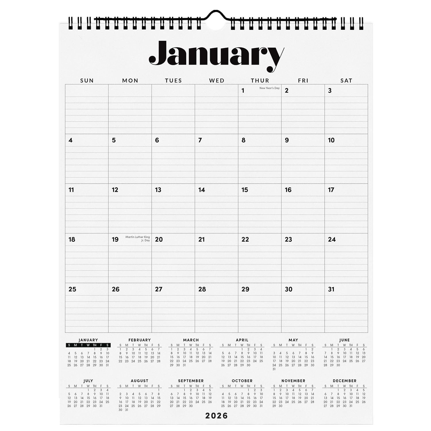 PAPERAGE 2026 Calendar, 12 Months (January 2026 Medium (Vertical) 2026, Black