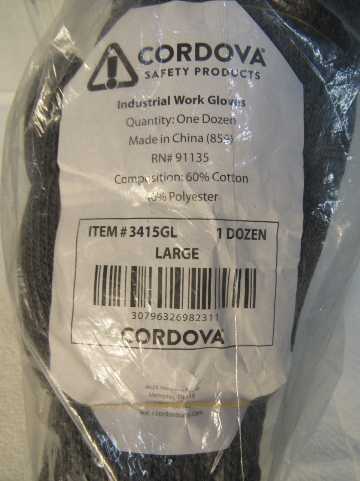 12 Pairs Cordova 3415GL Industrial Work Gloves 60/40 Cotton Polyester Sz Large