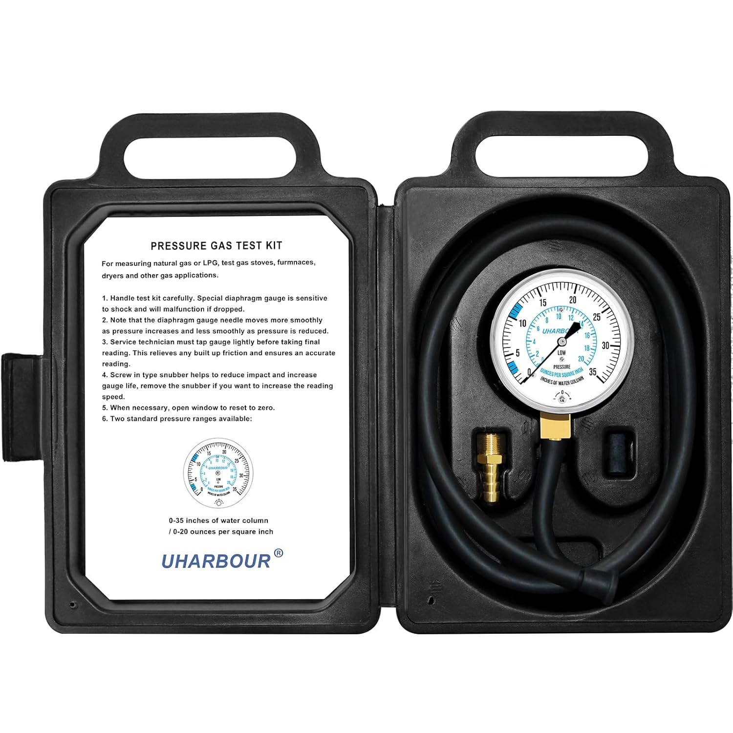 Manometer Gas Pressure Tester, Manometer LP Gas Pressure Tester Gauge 0-35″ W…