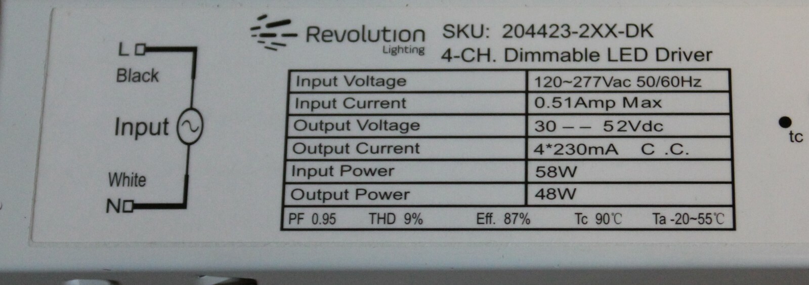 Dimmable LED 4 Channel Driver Ballast 204423-2xx-dk 58W LEDINTA-0520C-80-DB CS24