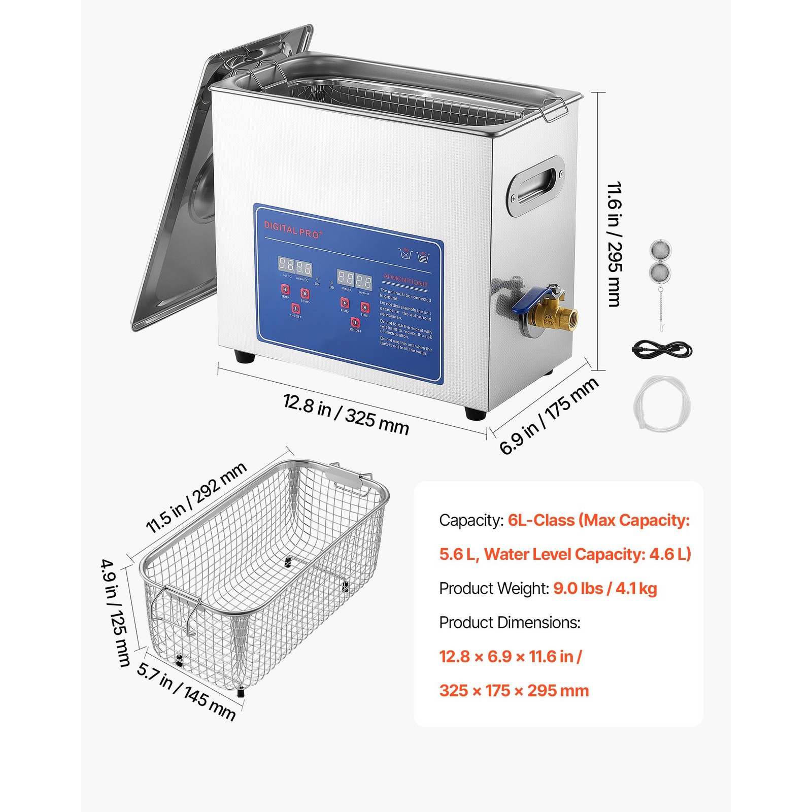 Uimoso 6L Ultrasonic Cleaner 40kHz for Cleaning Jewelry and Small Parts