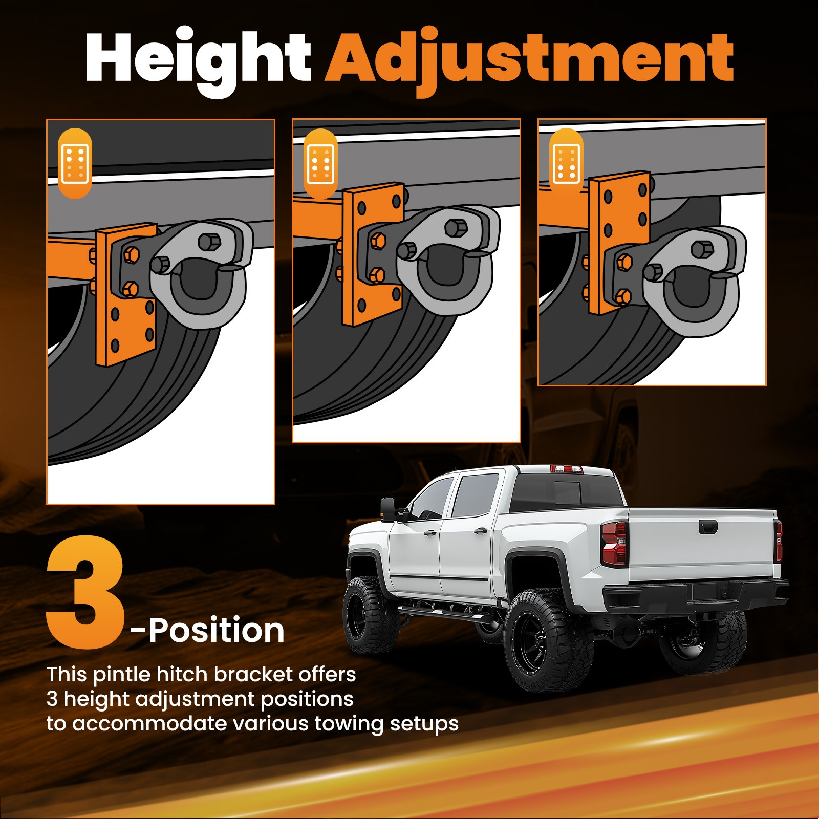 3 Position Pintle Hitch Mount Plate for 2″ Hitch Steel 20000 lbs Capacity