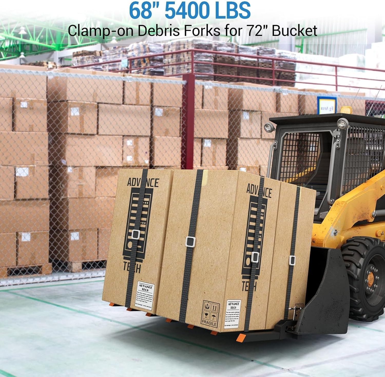 68″ Clamp On Debris Forks for Tractor, 5400 LBS Pallet Fork for Loader Bucket