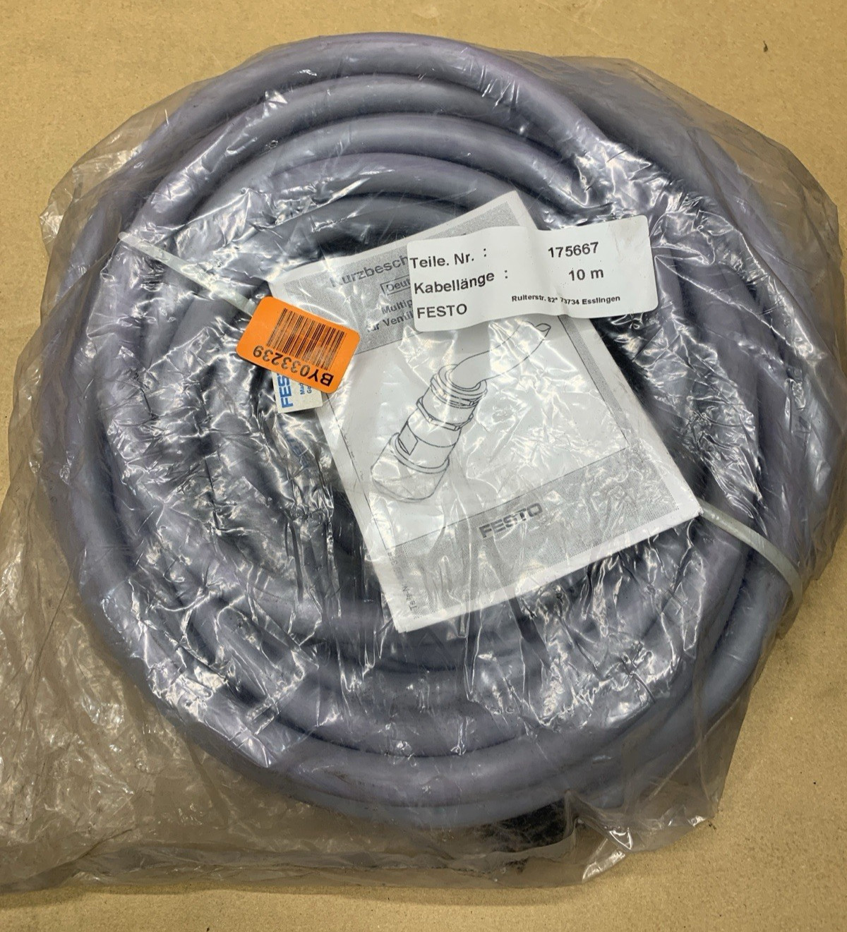 FESTO KMP2-03-V-10-26 CONNECTING CABLE 175667 10 METER LENGTH **NEW**