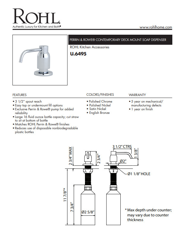 Perrin & Rowe U.6495SEG Soap Dispenser Deck Mounted SATIN ENGLISH GOLD New!