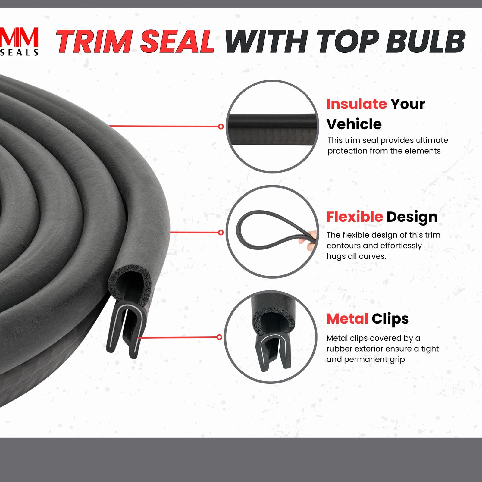Trim Seal with Top Bulb – PVC Plastic Trim with EPDM Rubber Bulb Seal R