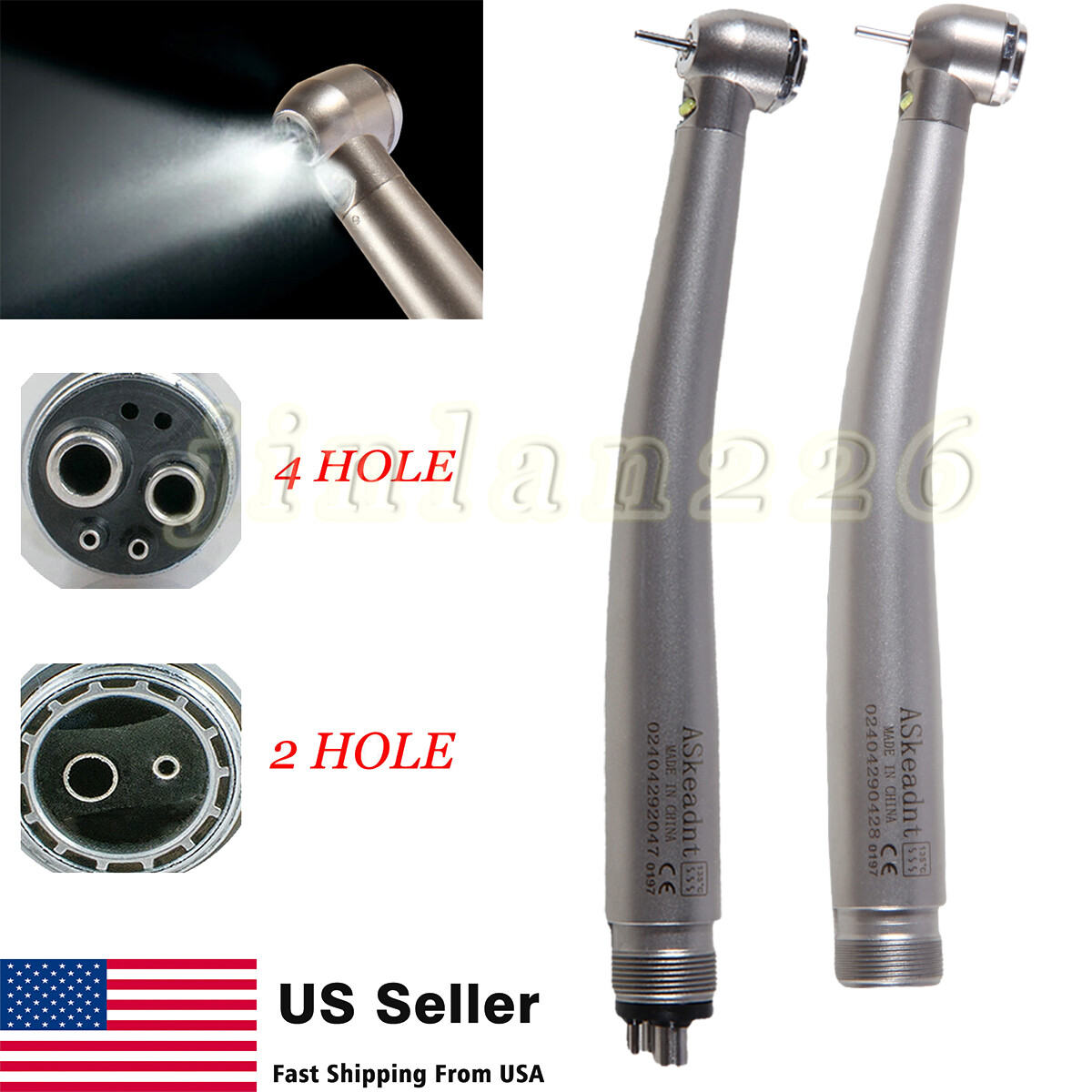 Askeadnt Dental E-generator LED High Speed Handpiece Push Button 2、4 Holes