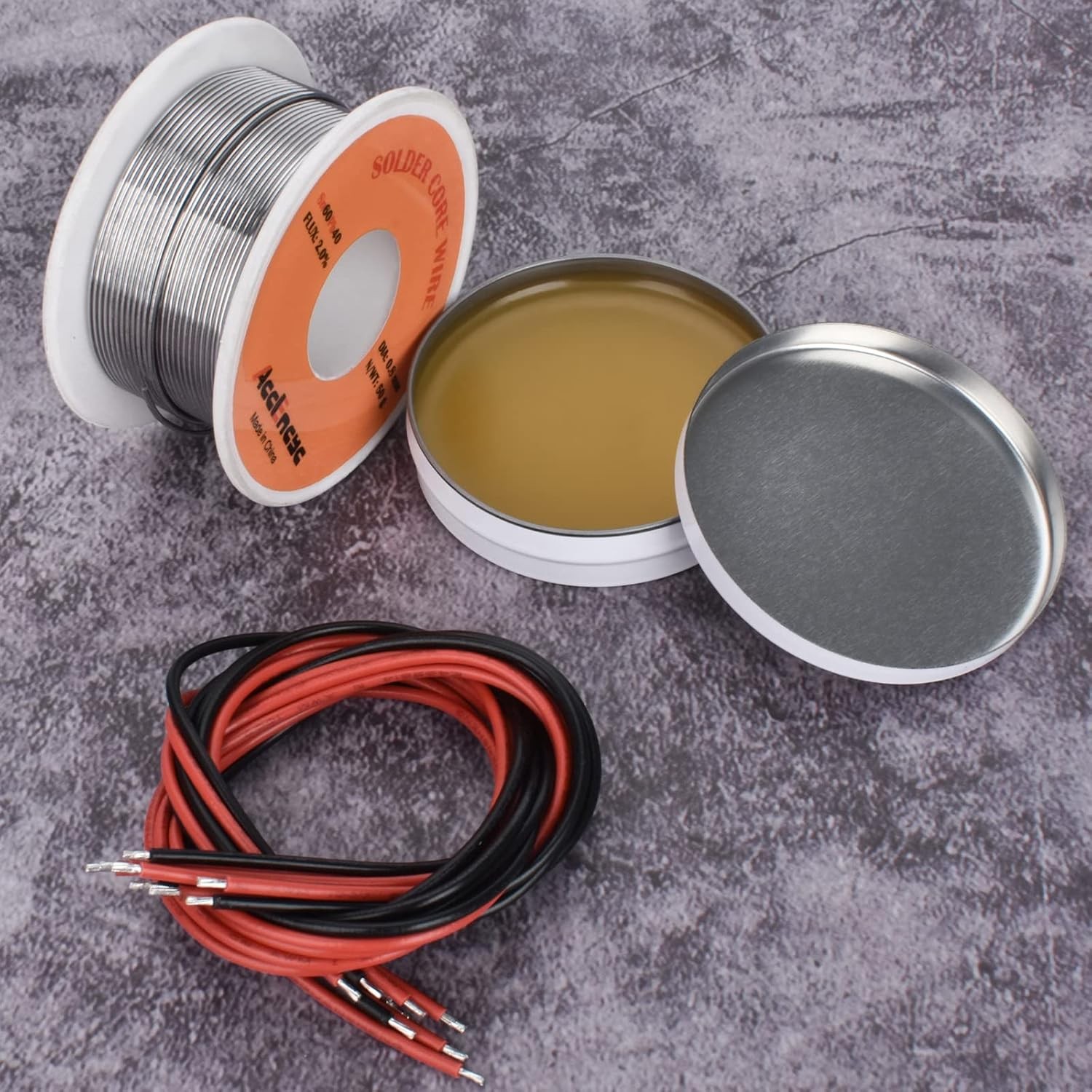AccEncyc Solder Core Wire and Rosin Paste Flux Kit Tin Lead red, black