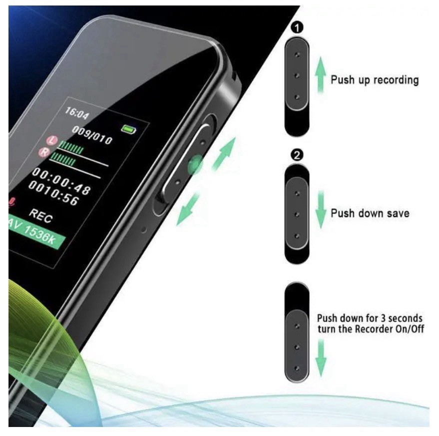 Homder 16GB Digital Voice Recorder Touch Screen 1536kbps Audio Dictaphone TF15