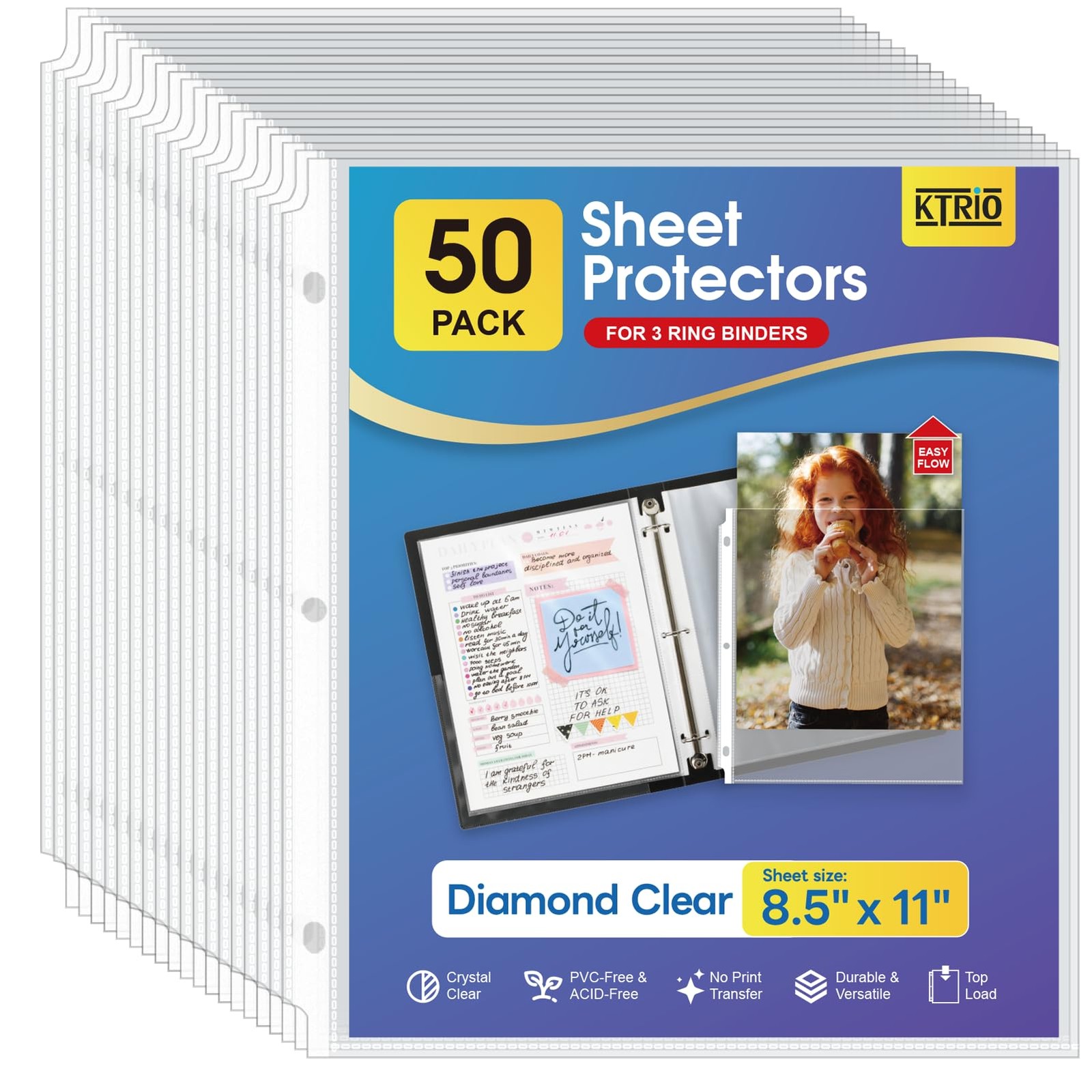KTRIO Sheet Protectors 8.5 x 11, Page for 3 x 11 in, Clear