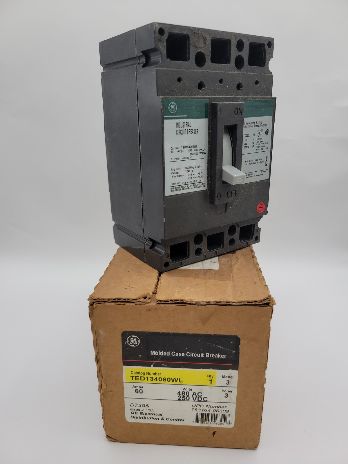 General Electric TED134060WL Bolt-On Circuit Breaker 60A 3P 480VAC 18KA TED
