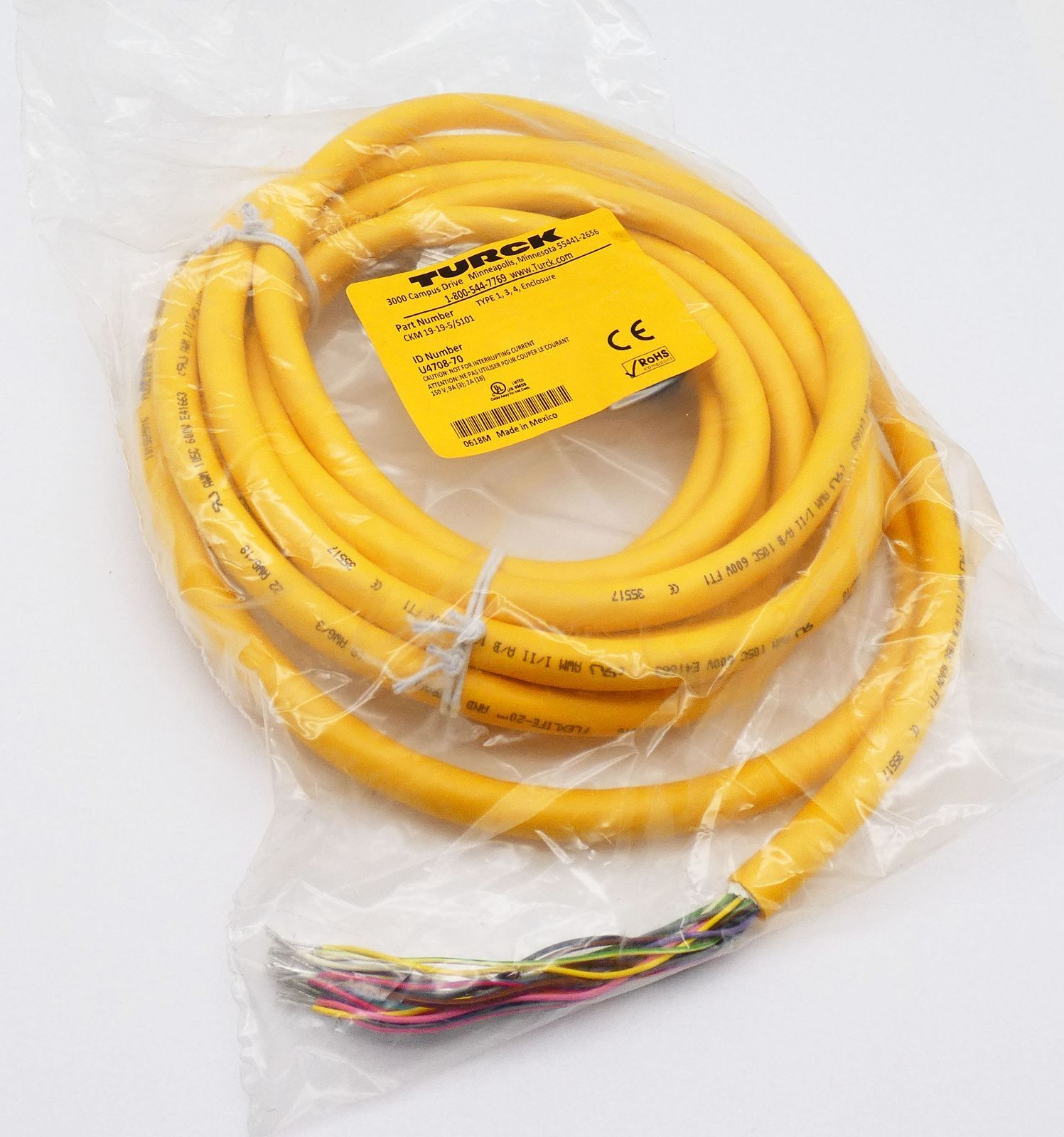 Turck CKM 19-19-5/S101 U4708-70 150V 9A (3) 2A (16) Interconnect Cable -Unused-