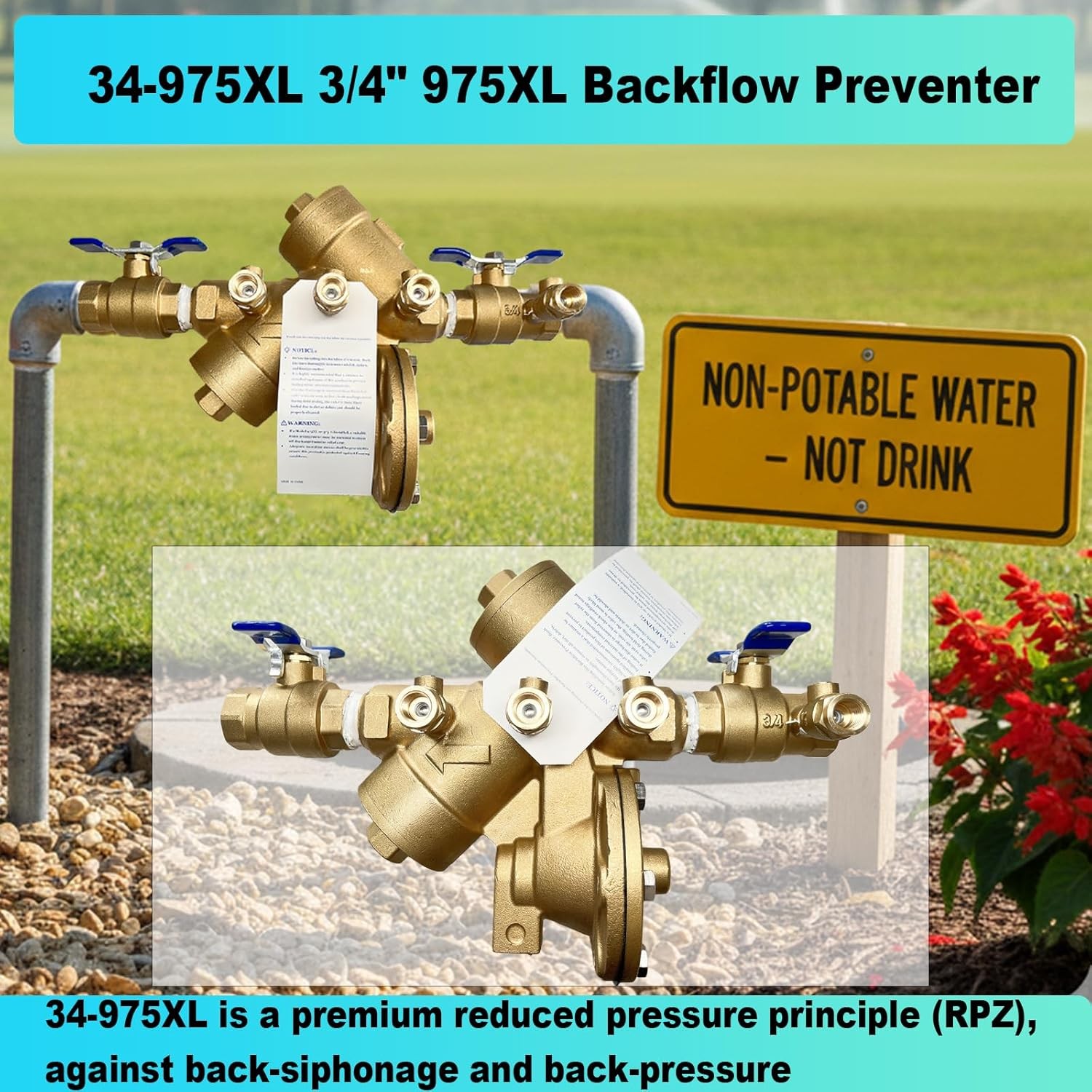 34-975XL2 3/4″ Reduced Pressure Zone Backflow Preventer Valve NEW