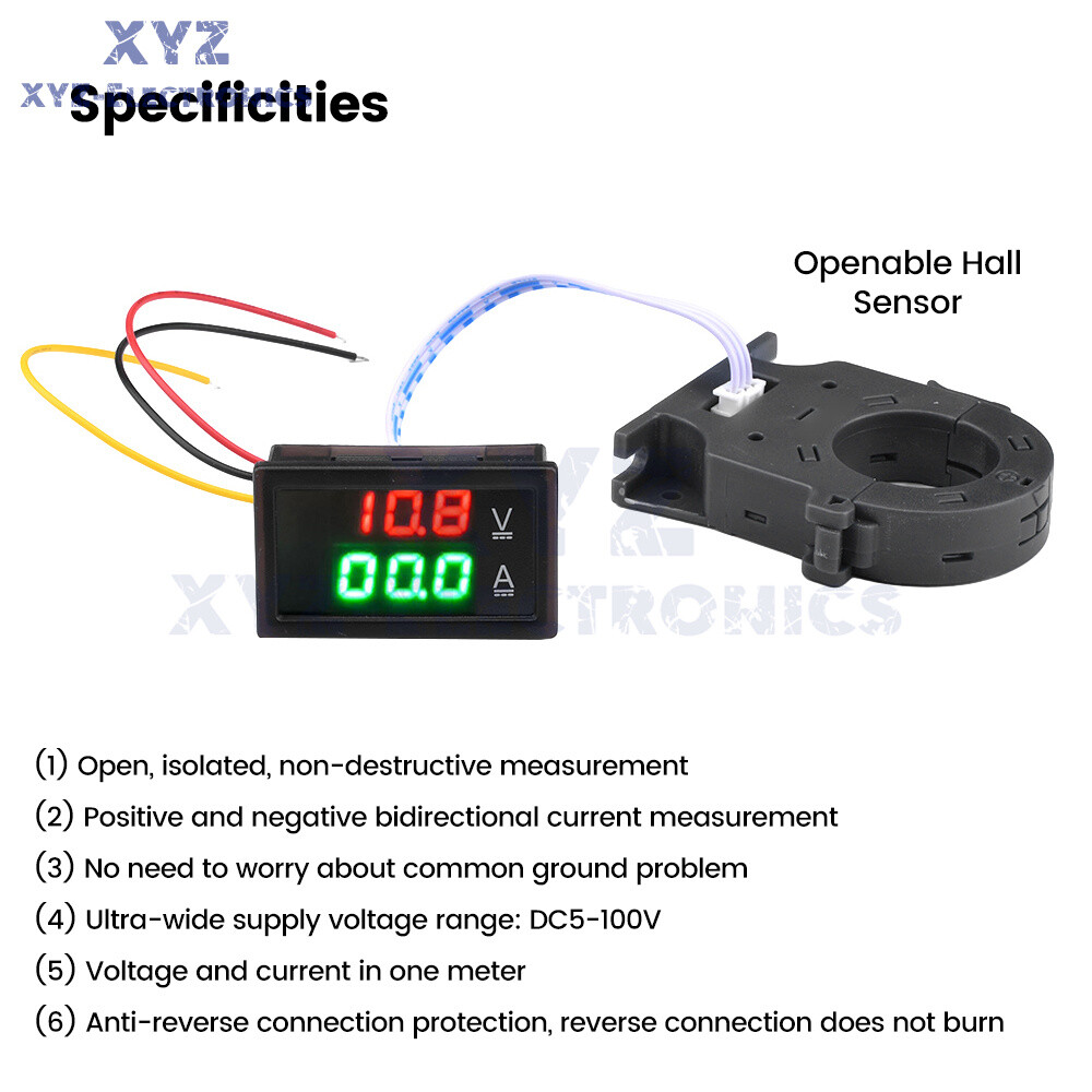 DC0-300V 50/100/200/400A Digital Current Voltage Meter Hall Ammeter Voltmeter