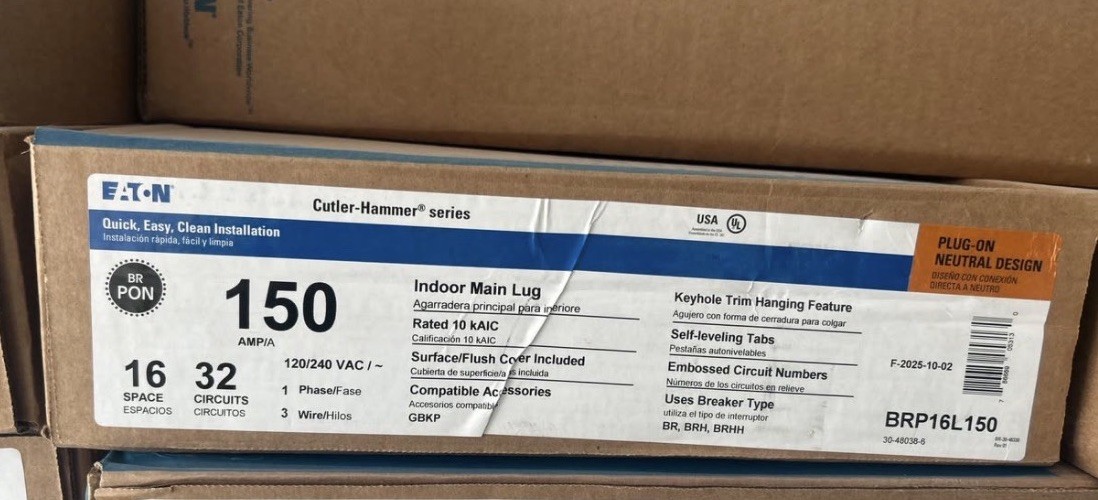 Eaton BRP16L150 150A 16 Space 32 Circuit Indoor Main Lug Load Center Panel New