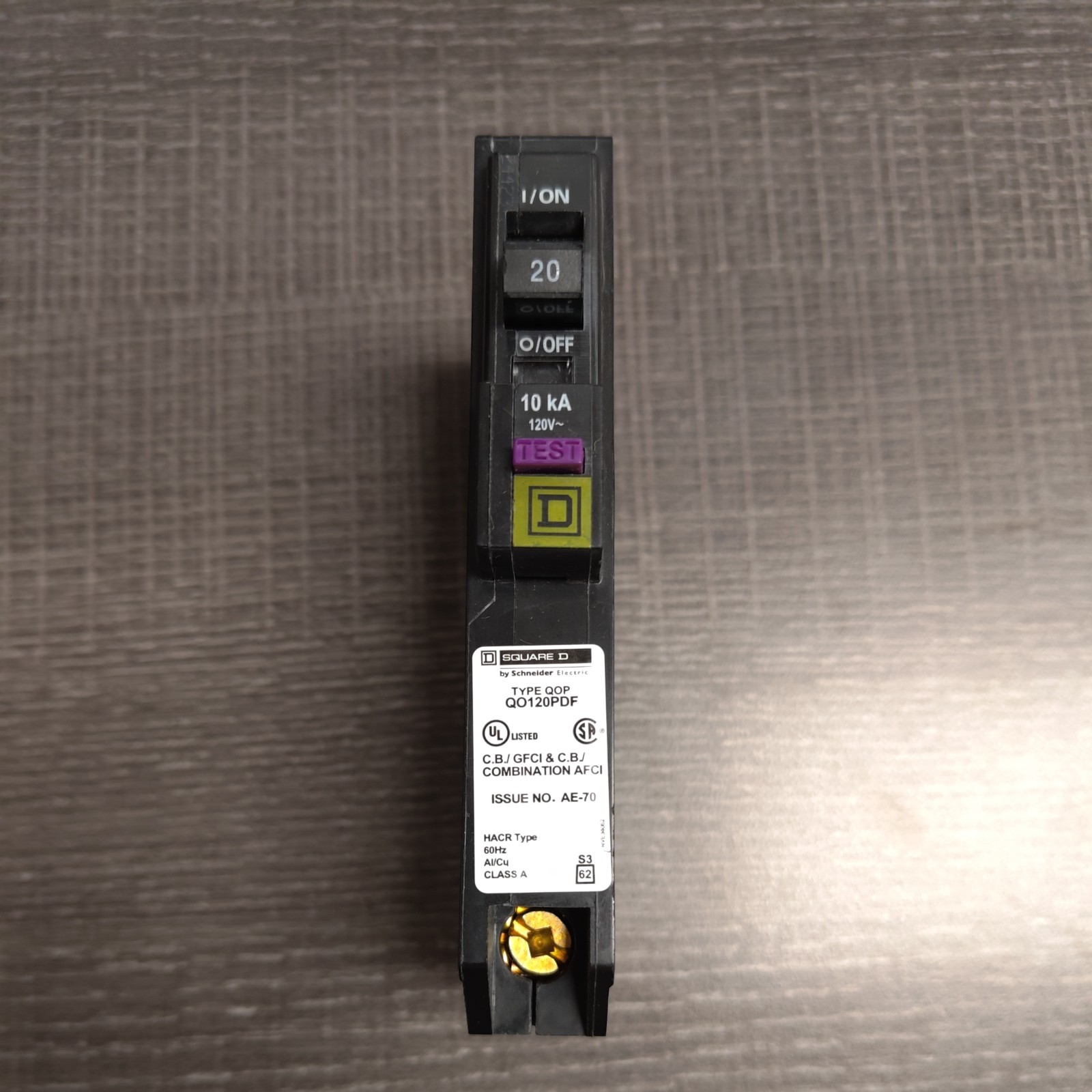 New Square D QO120PDF, 20A, 1 Pole, 120VAC, AFCI and GFCI, Dual Function