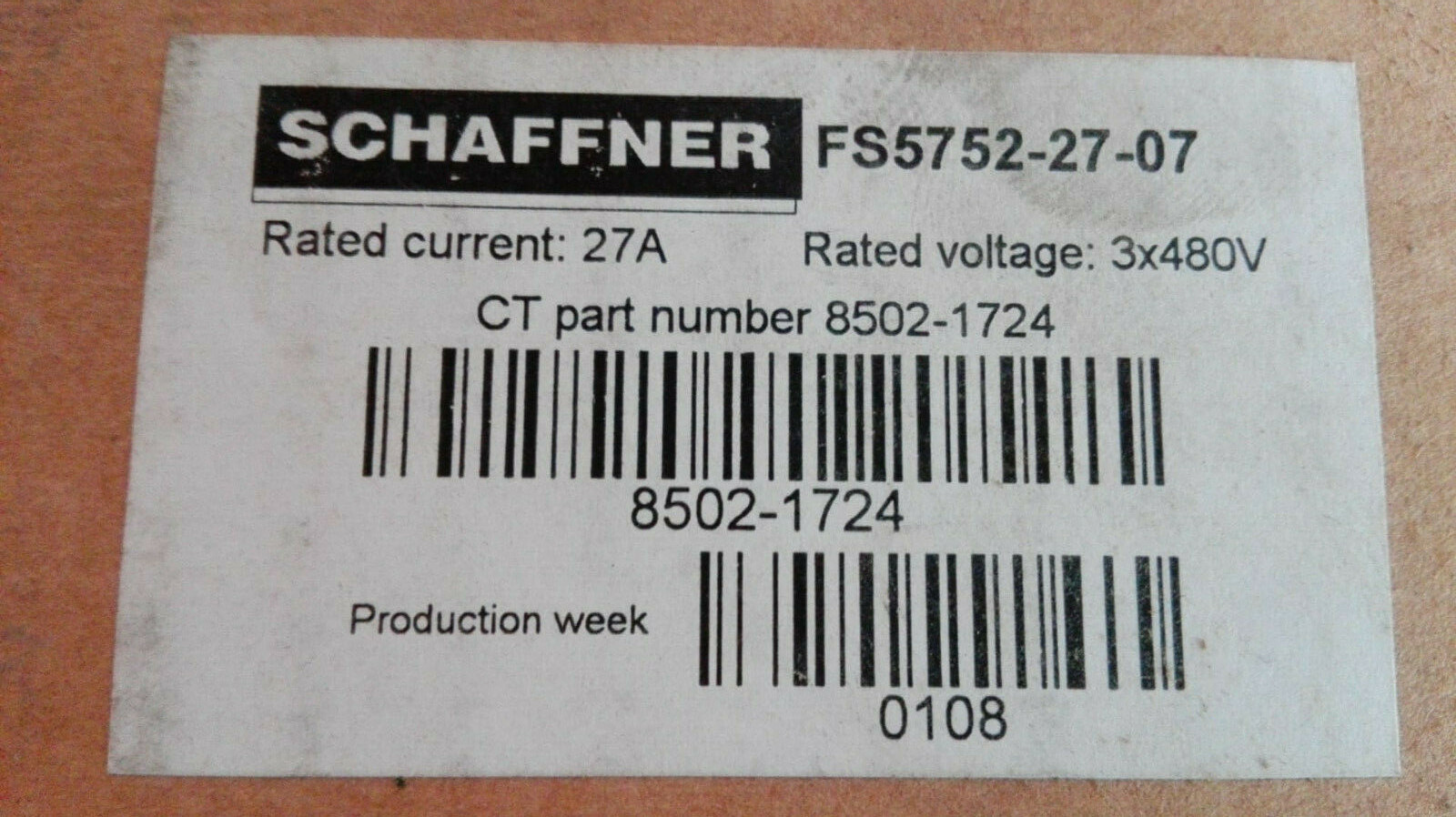Schaffner Filter Module / 8502-1724 / FS5752-27-07 / 27A, 3x480V