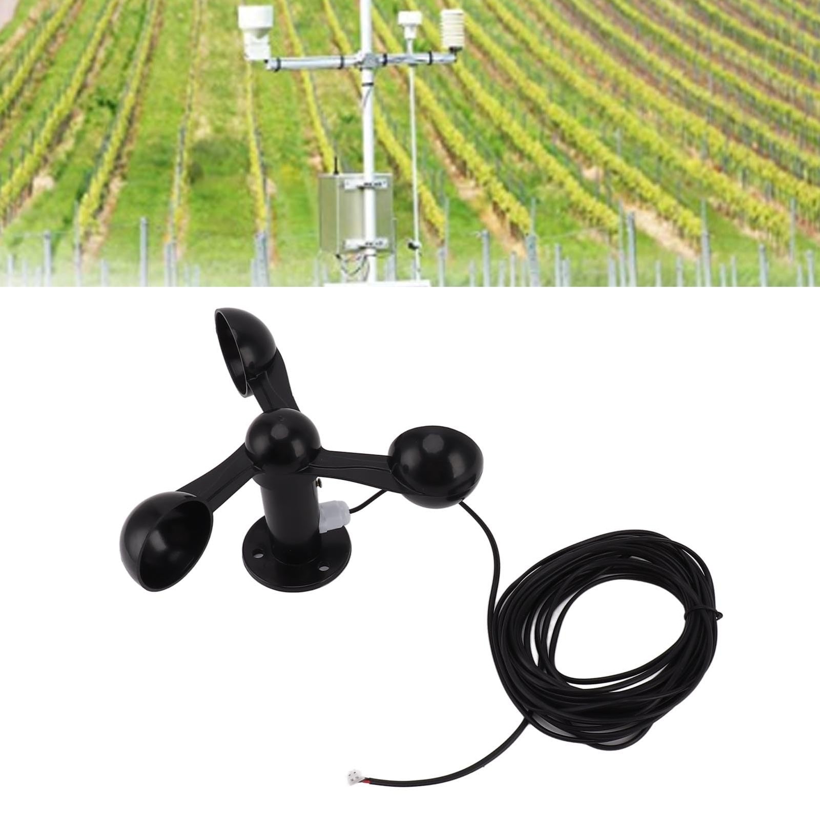 Anemometer 8M Cable 4cm Mounting Hole – 3-Cup Wind Speed Detector for Outdoor…