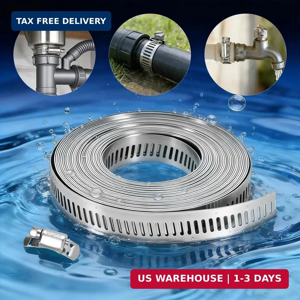 16 FT DIY Hose Clamps Assortment Kit,304 Stainless Steel Hose Clamps，Worm Gear D