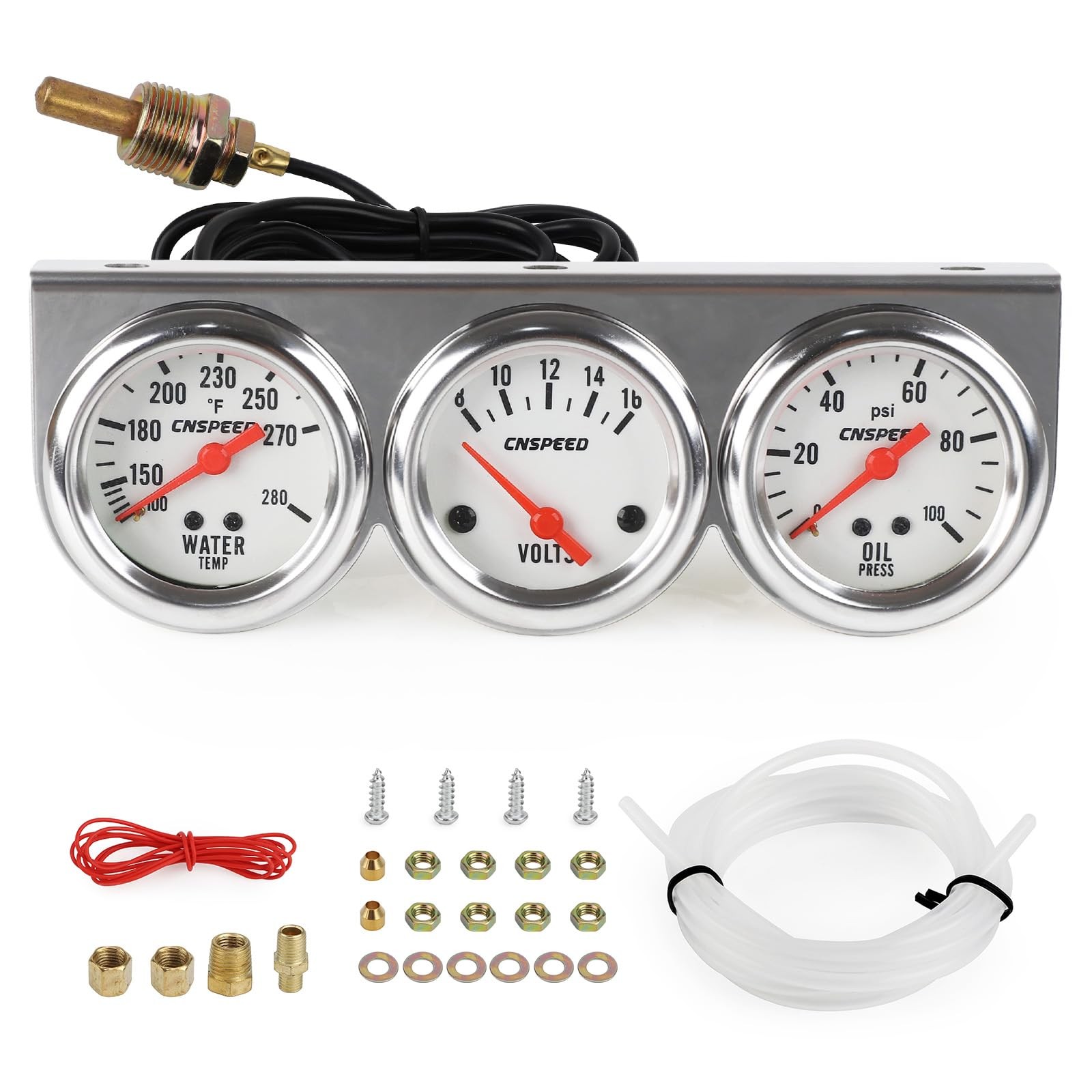 CNSPEED 2″ 52mm Triple Gauge Kit Volt, Water Temp, Oil Pressure Auto Gauge Set