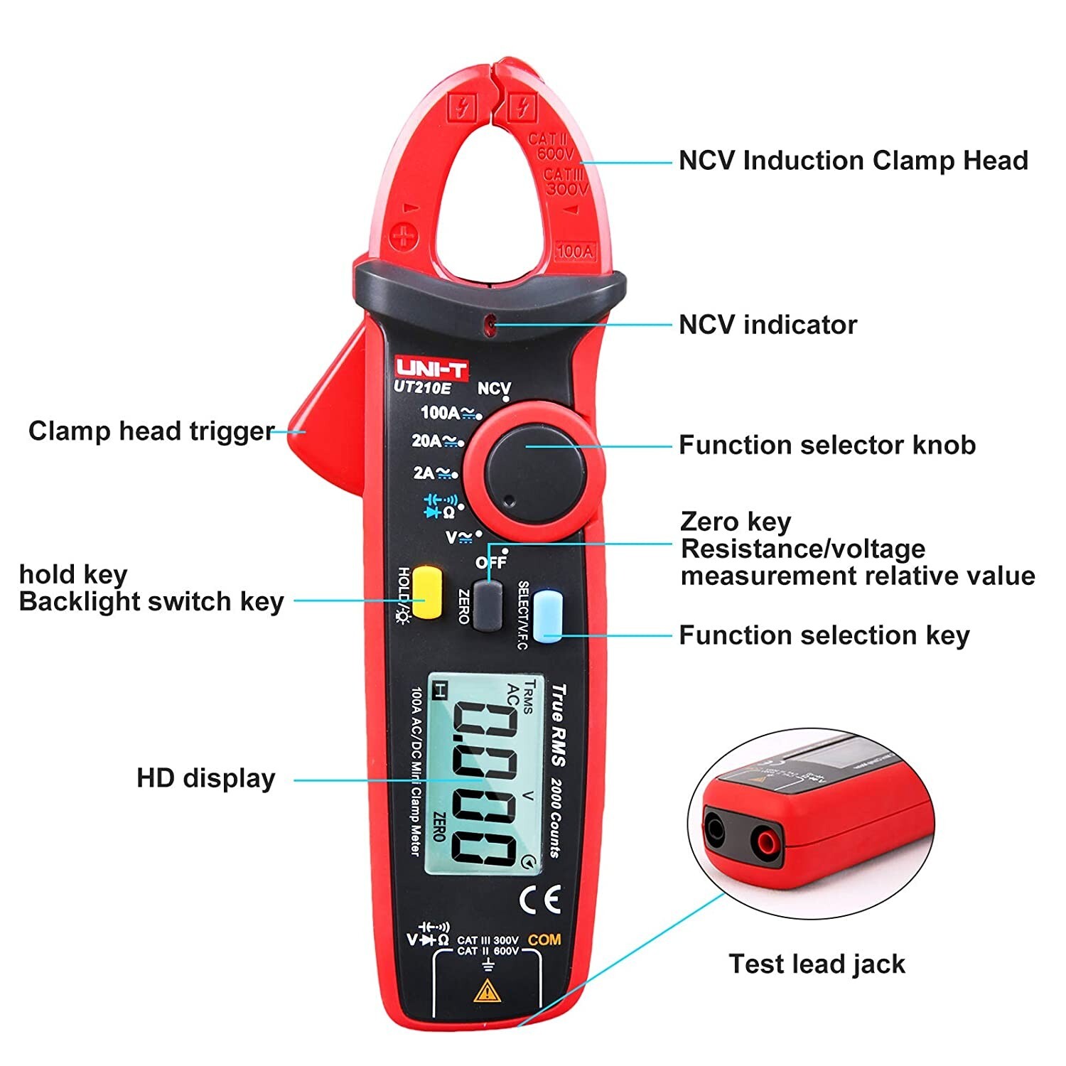 UNI T UT210E TRUE RMS Digital Clamp Meter AC DC Ammeter Voltmeter Ohmmeter