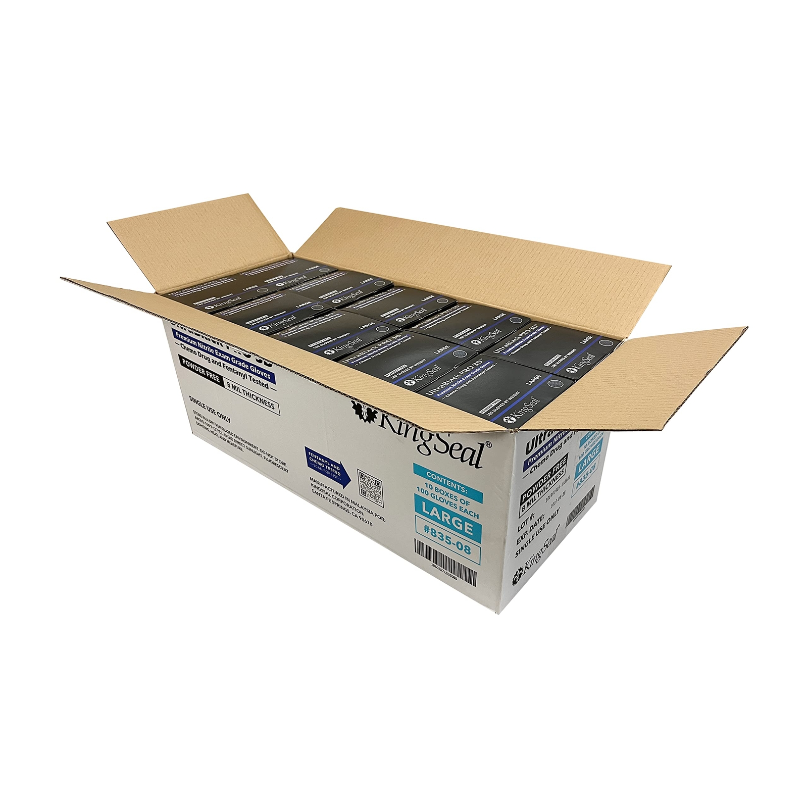 KingSeal UltraBlack PRO-3D Nitrile Exam Gloves, X-LARGE – 1 Box of 100 Gloves