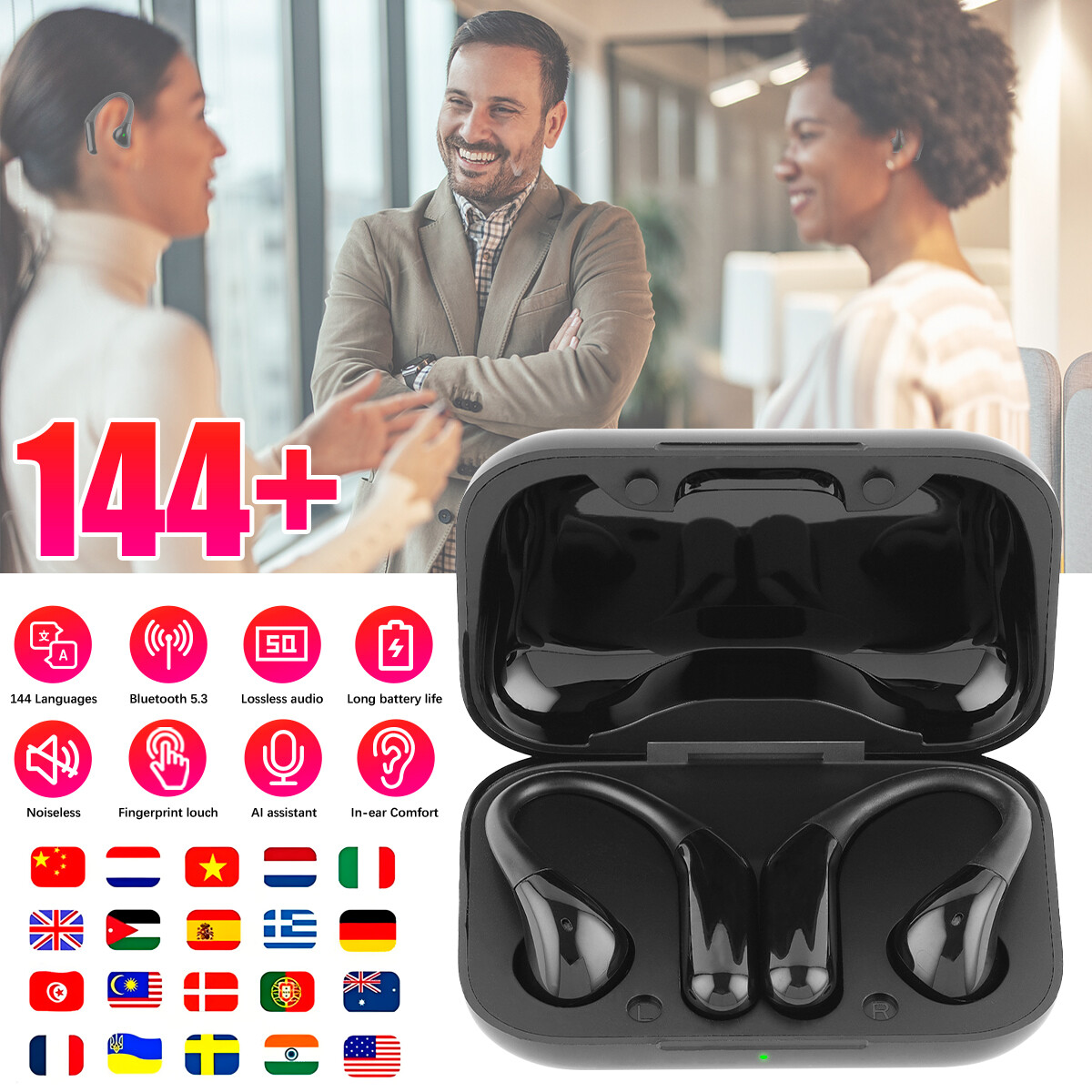 144+ Language Wireless Bluetooth 5.3 AI Translator Earbuds Headphones For iPhone