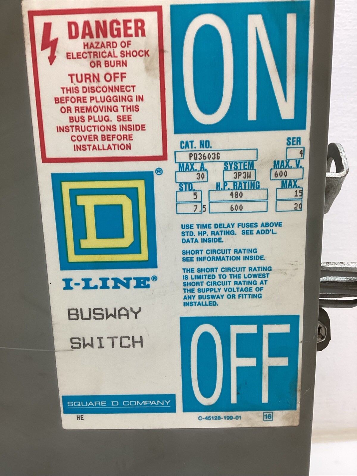 *Square D* I-Line Busway Switch Unit Series4 PQ3603G 30 Amp 600volts