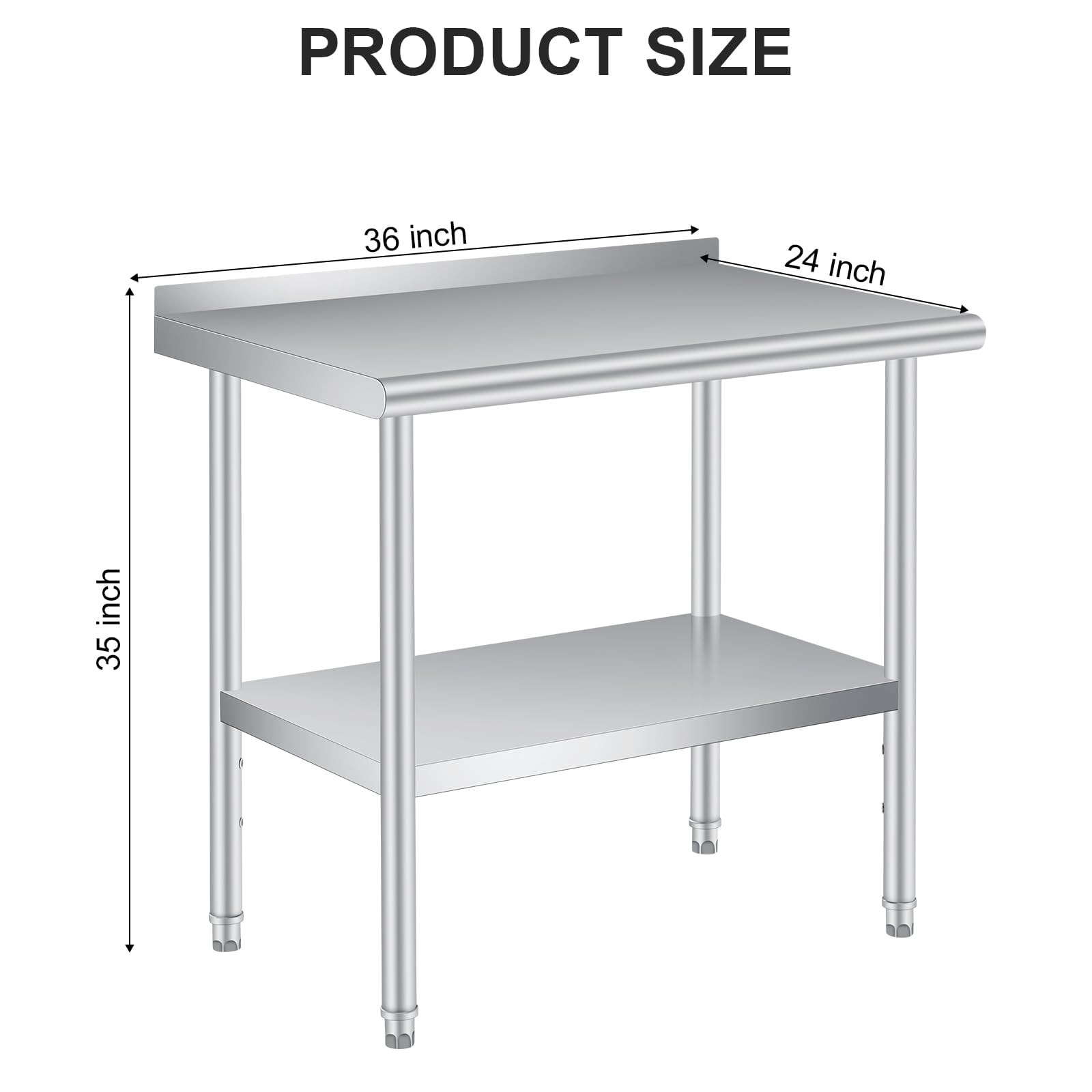 Stainless Steel Work Table w/Backsplash Heavy Duty Commercial Kitchen Prep Table