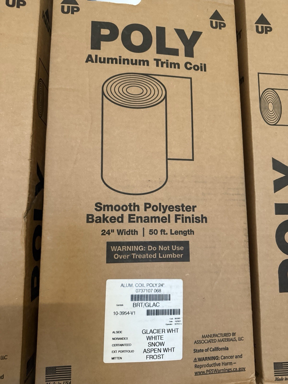 POLY Aluminum Trim Coil, Smooth Polyester Baked Enamel Finish 24” W/50ft Length