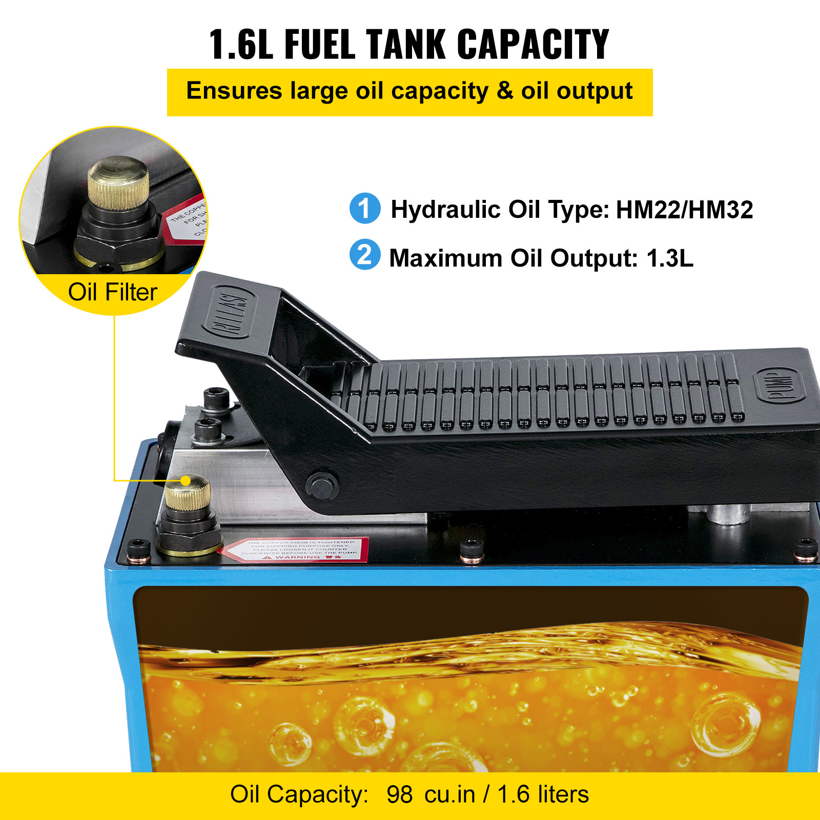 10000PSI Air Hydraulic Foot Operated Pump with 6.56FT Hose Single Acting