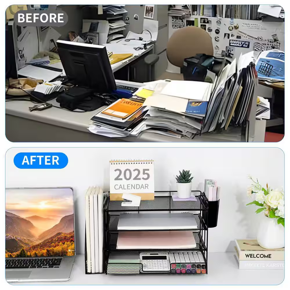 15.5 In. X 9.3 In. Black Metal Desk Organizer and Accessories 4-Tier Desktop Fil