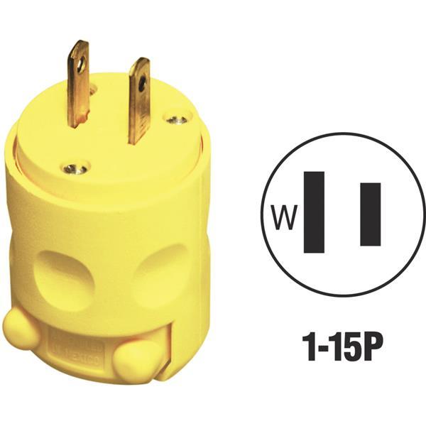 (20)-Leviton Yellow 15A 2-Wire 2-Pole NEMA 1-15P Electric Cord Plug 000-115PV