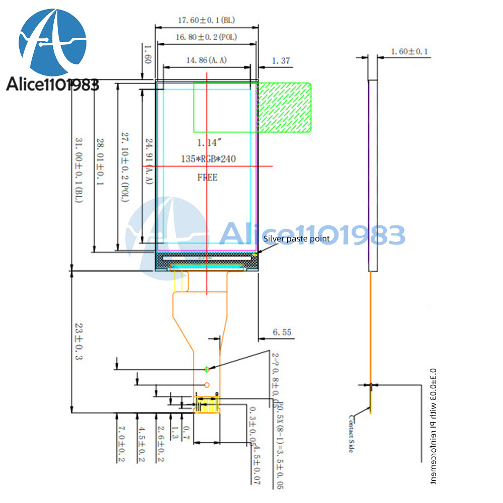 1.14″ Inch Drive IC ST7789 TFT IPS LCD Display Screen 8 Pin Module 135*240
